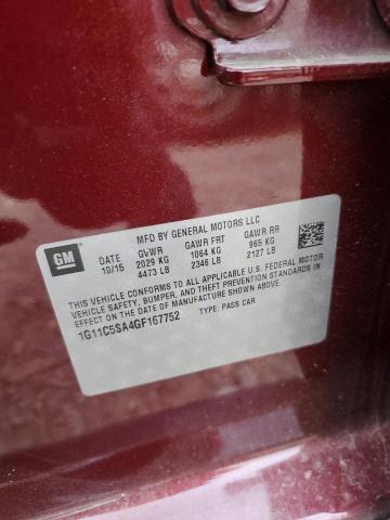 1G11C5SA4GF167752 - 2016 CHEVROLET MALIBU LIM LT 栗色 照片 12