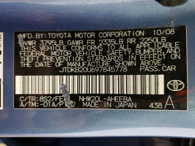 JTDKB20U697845778 - 2009 TOYOTA PRIUS BLUE photo 13