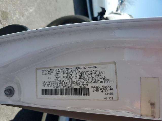 5TBRT34193S349381 - 2003 TOYOTA TUNDRA ACCESS CAB SR5 WHITE photo 12