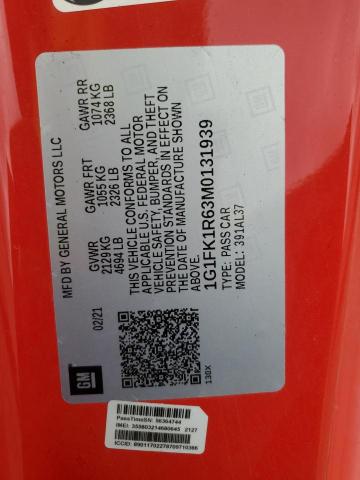 1G1FK1R63M0131939 - 2021 CHEVROLET CAMARO ZL1 红色 照片 12