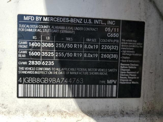 4JGBB8GB9BA744763 - 2011 MERCEDES-BENZ ML 350 4MATIC WHITE photo 13