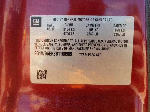 2G1WB5EK8B1108989 - 2011 CHEVROLET IMPALA LT BURGUNDY photo 12