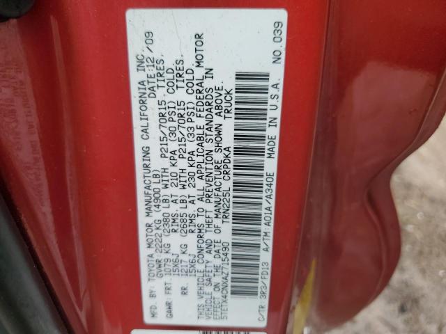 5TETX4CNXAZ715490 - 2010 TOYOTA TACOMA ACCESS CAB წითელი ფოტო 12