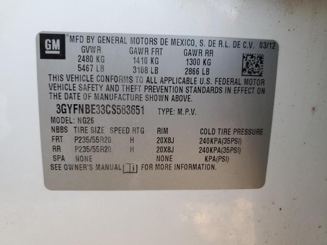 3GYFNBE33CS583651 - 2012 CADILLAC SRX PERFORMANCE COLLECTION Ақ фото 12