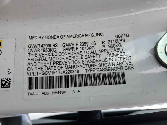 1HGCV1F17JA220818 - 2018 HONDA ACCORD LX WHITE photo 12