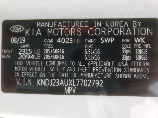 KNDJ23AUXL7702792 - 2020 KIA SOUL LX WHITE photo 13