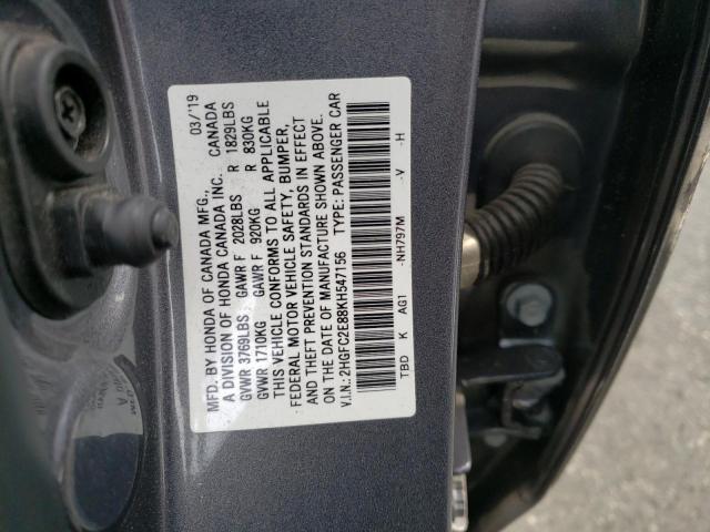 2HGFC2E88KH547156 - 2019 HONDA CIVIC SPORT 灰色 照片 12