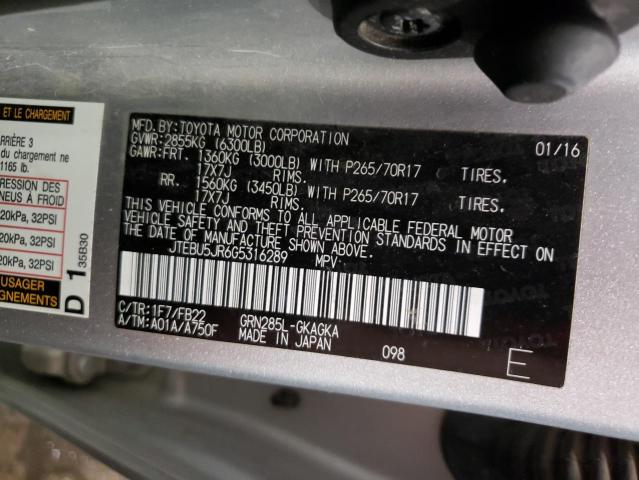 JTEBU5JR6G5316289 - 2016 TOYOTA 4RUNNER SR5/SR5 PREMIUM 银色 照片 12