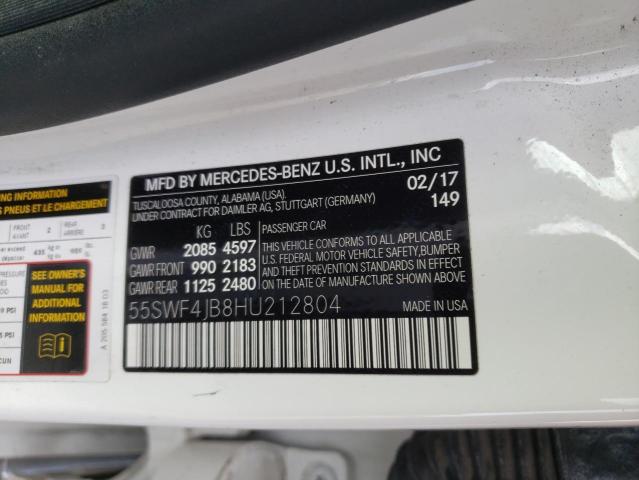 55SWF4JB8HU212804 - 2017 MERCEDES-BENZ C 300 WHITE photo 12