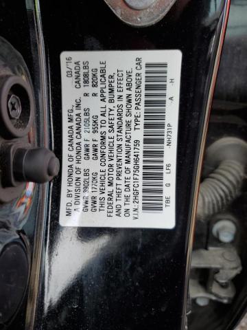 2HGFC1F75GH641759 - 2016 HONDA CIVIC EXL შავი ფოტო 12