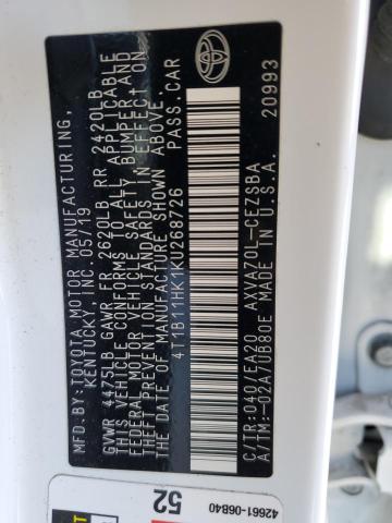 4T1B11HK1KU268726 - 2019 TOYOTA CAMRY L WHITE photo 13