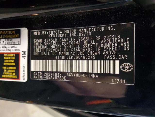 4T1BF3EK3BU185249 - 2011 TOYOTA CAMRY BASE BLACK photo 12