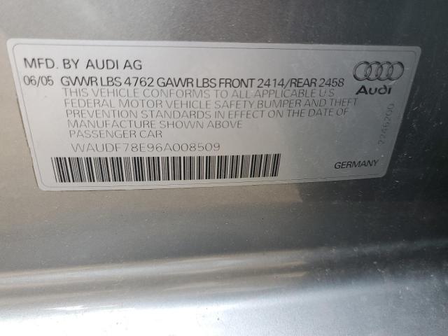 WAUDF78E96A008509 - 2006 AUDI A4 2.0T QUATTRO SILVER photo 12