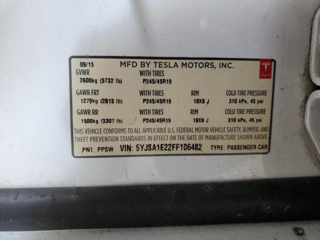 5YJSA1E22FF106482 - 2015 TESLA MODEL S WHITE photo 12