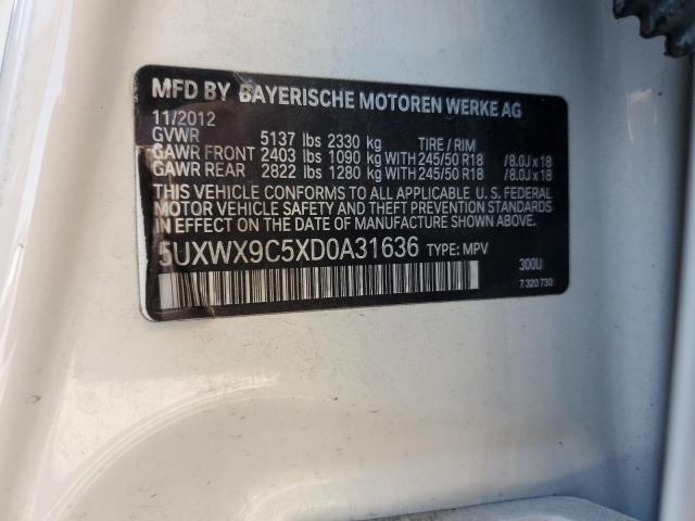 5UXWX9C5XD0A31636 - 2013 BMW X3 XDRIVE28I WHITE photo 12