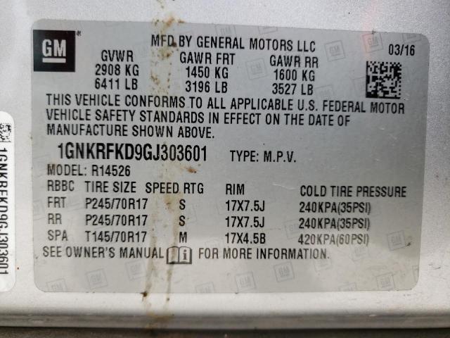 1GNKRFKD9GJ303601 - 2016 CHEVROLET TRAVERSE LS SILVER photo 13