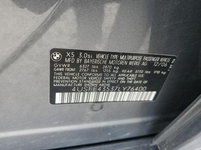 4USFE43537LY76400 - 2007 BMW X5 3.0I SILVER photo 12