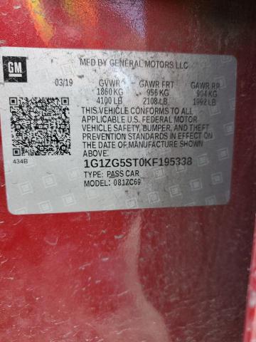 1G1ZG5ST0KF195338 - 2019 CHEVROLET MALIBU RS RED photo 13