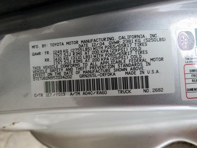 5TETU62N95Z034202 - 2005 TOYOTA TACOMA PRERUNNER ACCESS CAB SILVER photo 13