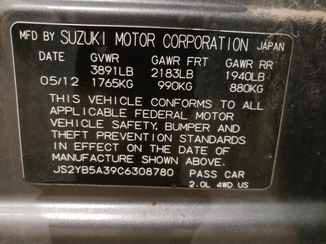 JS2YB5A39C6308780 - 2012 SUZUKI SX4 CHARCOAL photo 10