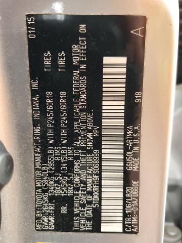 5TDKKRFH9FS068999 - 2015 TOYOTA HIGHLANDER XLE 银色 照片 14