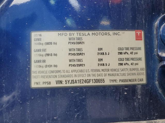 5YJSA1E24GF130655 - 2016 TESLA MODEL S BLUE photo 12