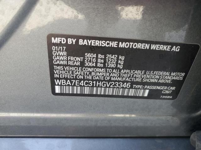 WBA7E4C31HGV23346 - 2017 BMW 740 XI GRAY photo 12