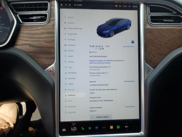 5YJSA1E21HF229824 - 2017 TESLA MODEL S შავი ფოტო 9