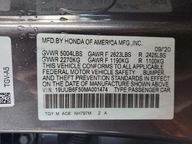 19UUB6F50MA001474 - 2021 ACURA TLX TECH A GRAY photo 13