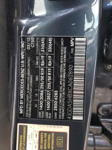 4JGDA5HBXCA062890 - 2012 MERCEDES-BENZ ML 350 4MATIC GRAY photo 13