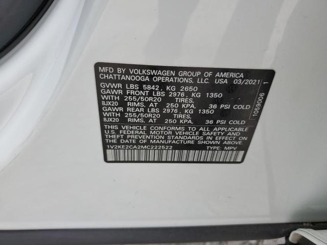 1V2KE2CA2MC222522 - 2021 VOLKSWAGEN ATLAS CROS SE WHITE photo 13