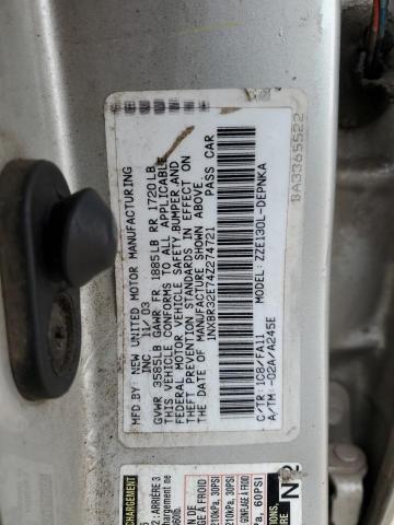 1NXBR32E74Z274721 - 2004 TOYOTA COROLLA CE GRAY photo 12