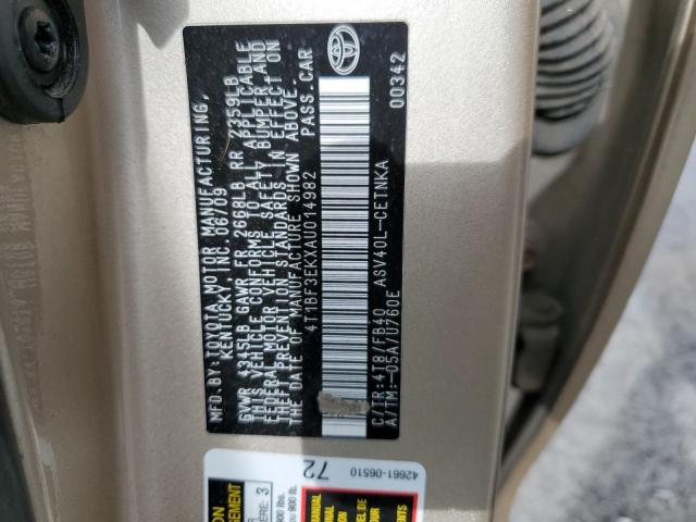 4T1BF3EKXAU014982 - 2010 TOYOTA CAMRY BASE TAN photo 12