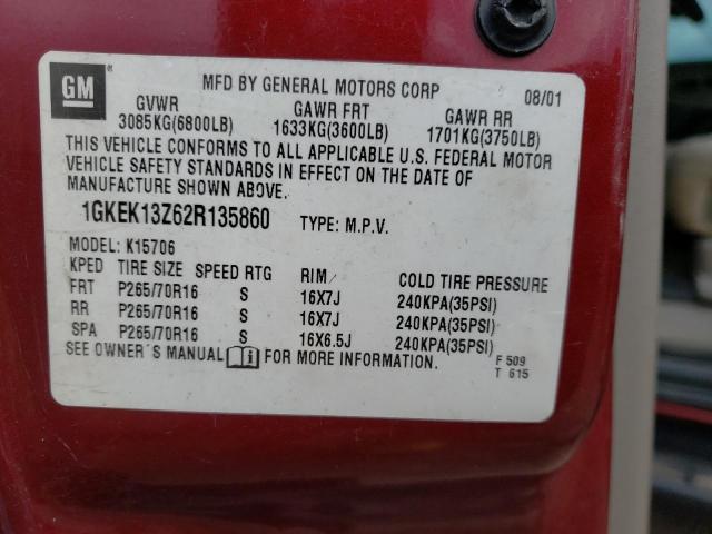 1GKEK13Z62R135860 - 2002 GMC YUKON RED photo 13