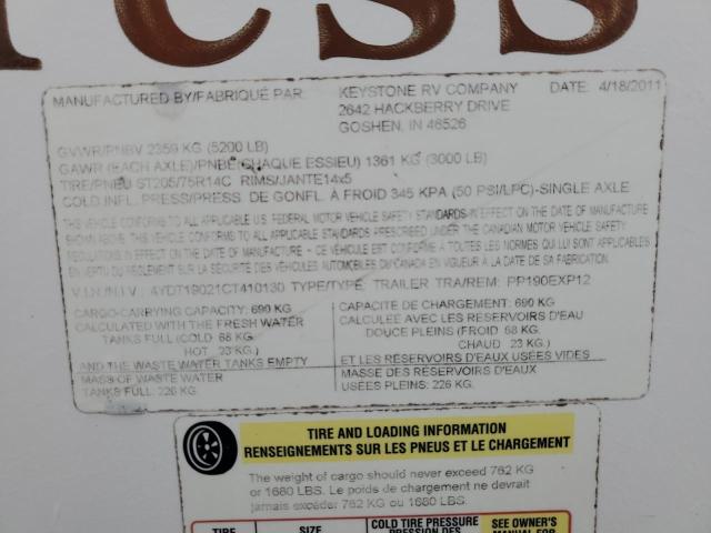 4YDT19021CT410130 - 2012 KEYSTONE PASSPORT WHITE photo 10