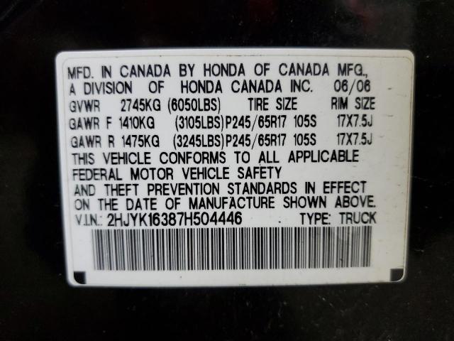 2HJYK16387H504446 - 2007 HONDA RIDGELINE RTX BLACK photo 13