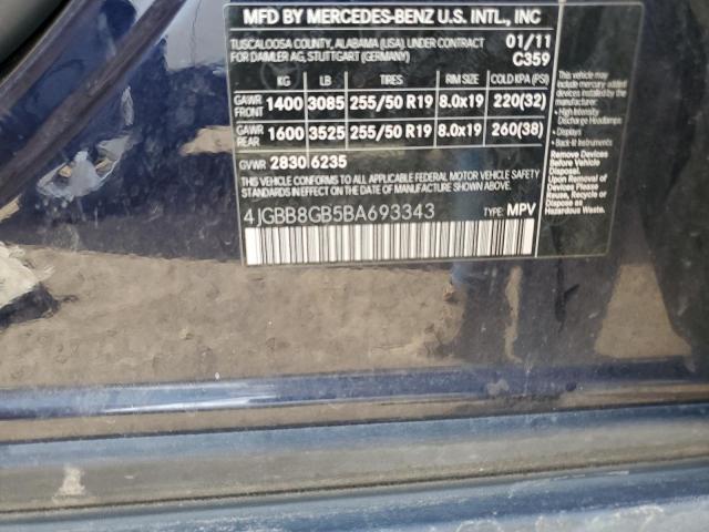 4JGBB8GB5BA693343 - 2011 MERCEDES-BENZ ML 350 4MATIC BLUE photo 14