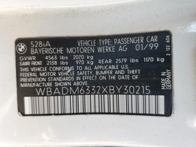 WBADM6332XBY30215 - 1999 BMW 528 I AUTOMATIC WHITE photo 12