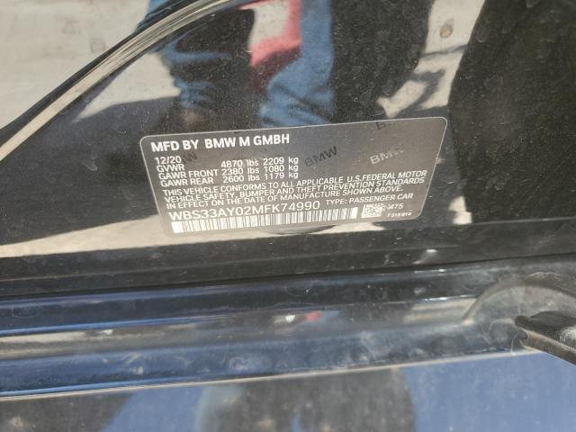 WBS33AY02MFK74990 - 2021 BMW M3 COMPETITION BLACK photo 12