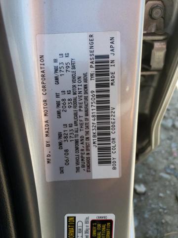 JM1BK32F481175069 - 2008 MAZDA 3 I SILVER photo 12