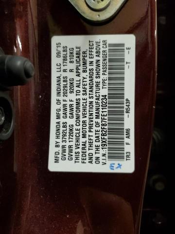 19XFB2F87FE110234 - 2015 HONDA CIVIC EX MAROON photo 12