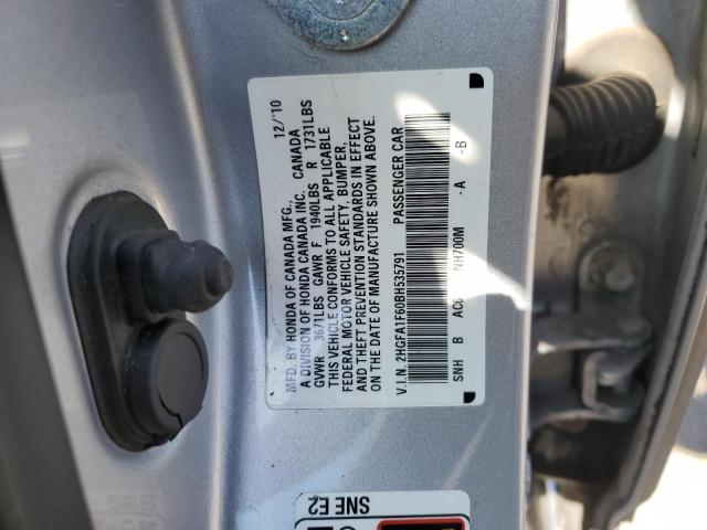 2HGFA1F60BH535791 - 2011 HONDA CIVIC LX-S SILVER photo 12