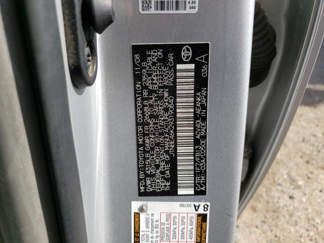 JTNBE46K293190840 - 2009 TOYOTA CAMRY BASE SILVER photo 12