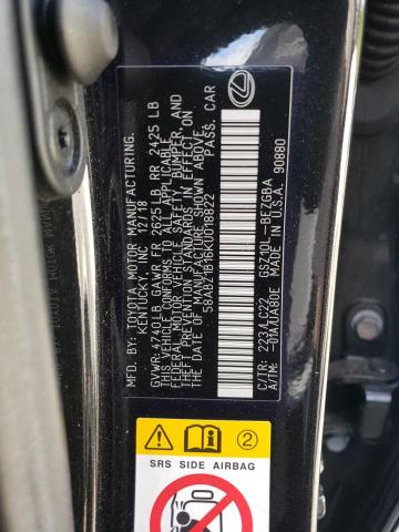 58ABZ1B16KU018822 - 2019 LEXUS ES 350 BLACK photo 12