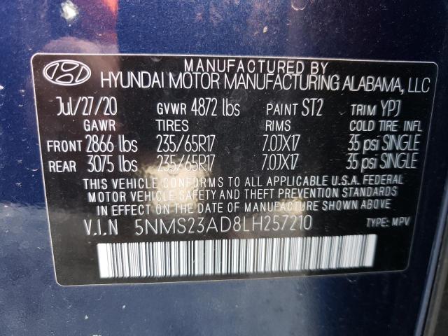 5NMS23AD8LH257210 - 2020 HYUNDAI SANTA FE SE BLUE photo 13