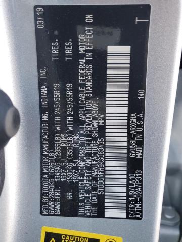 5TDDGRFH9KS063435 - 2019 TOYOTA HIGHLANDER HYBRID LIMITED SILVER photo 13