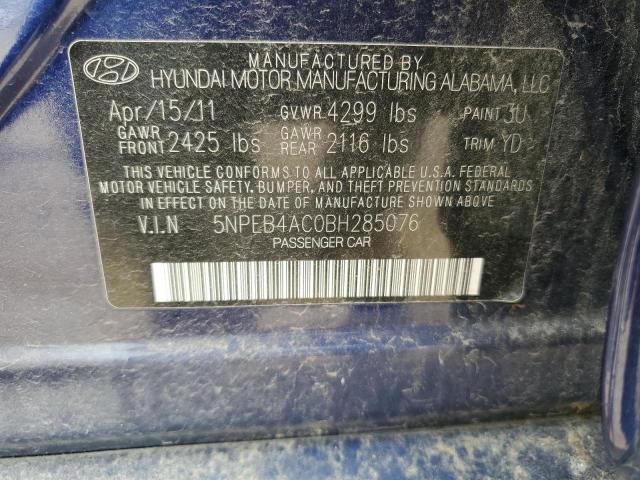 5NPEB4AC0BH285076 - 2011 HYUNDAI SONATA GLS BLUE photo 12