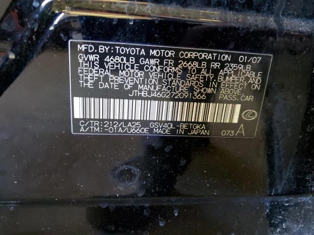 JTHBJ46G272091366 - 2007 LEXUS ES 350 BLACK photo 12