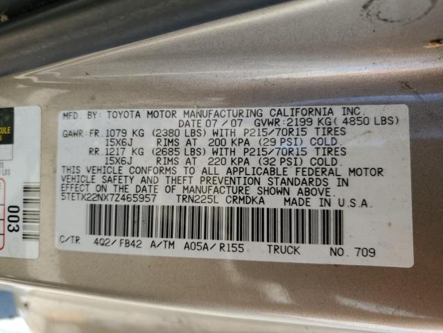 5TETX22NX7Z465957 - 2007 TOYOTA TACOMA ACCESS CAB ბეჟი ფოტო 12