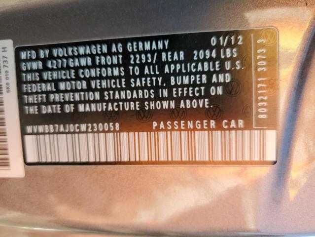 WVWBB7AJ0CW230058 - 2012 VOLKSWAGEN GOLF GRAY photo 13